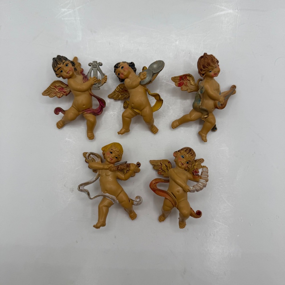 Vtg Fontanini Italy Musical Cherub Angel Hanging Ornament Figurines Set of 5